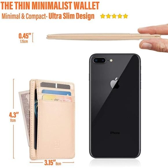 Slim RFID Blocking Card Holder Minimalist Leather Front Pocket Wallet for Women - Picture 2 of 7